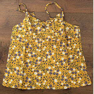 Modcloth Spruced Up Summer Floral Sleeveless Linen Tank Top Yellow Women M NWT